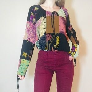 Vintage ZOE Patchwork Color Block Pattern Blouse